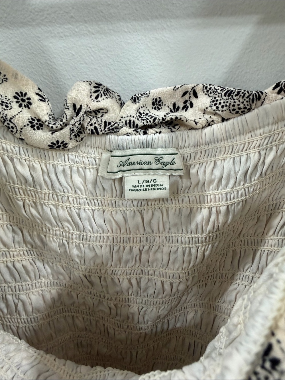 AMERICAN EAGLE WOMEN BEIGE FLORAL SMOCKED PUFF-SLEEVE JUMPSUIT - Picture 9 of 13